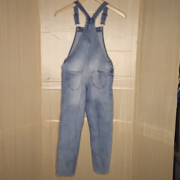 H&M Girls Light Wash Distressed Denim Overalls 8 - Picture 2 of 6